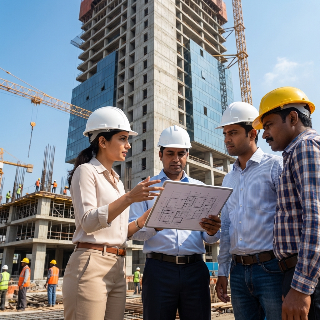 Construction team collaborating